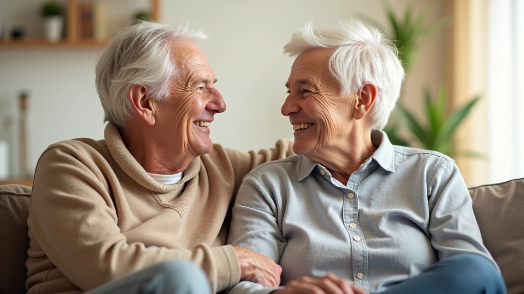 Älterer Mann und Frau genießen Ruhestand mit Kaffee und Buch